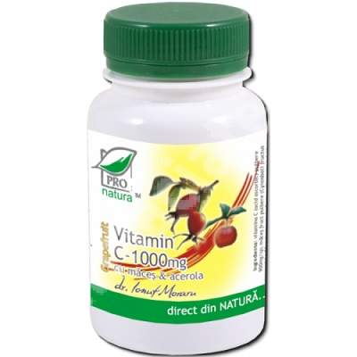 Vitamin C 1000 mg Grapefruit with rosehips and acerola, 100 tablets, Pro Natura